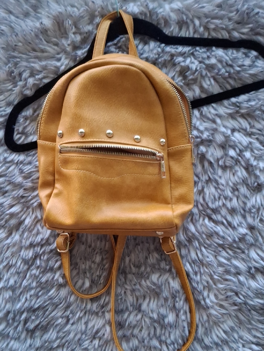 Compact Mustard Yellow Mini Backpack with Stud Accents
